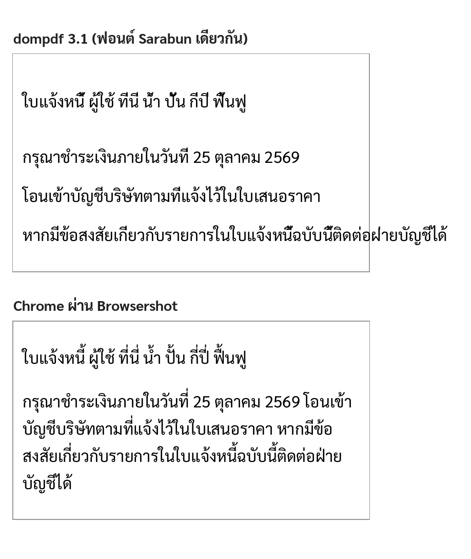 dompdf กับ Chrome พิมพ์ข้อความไทยชุดเดียวกัน