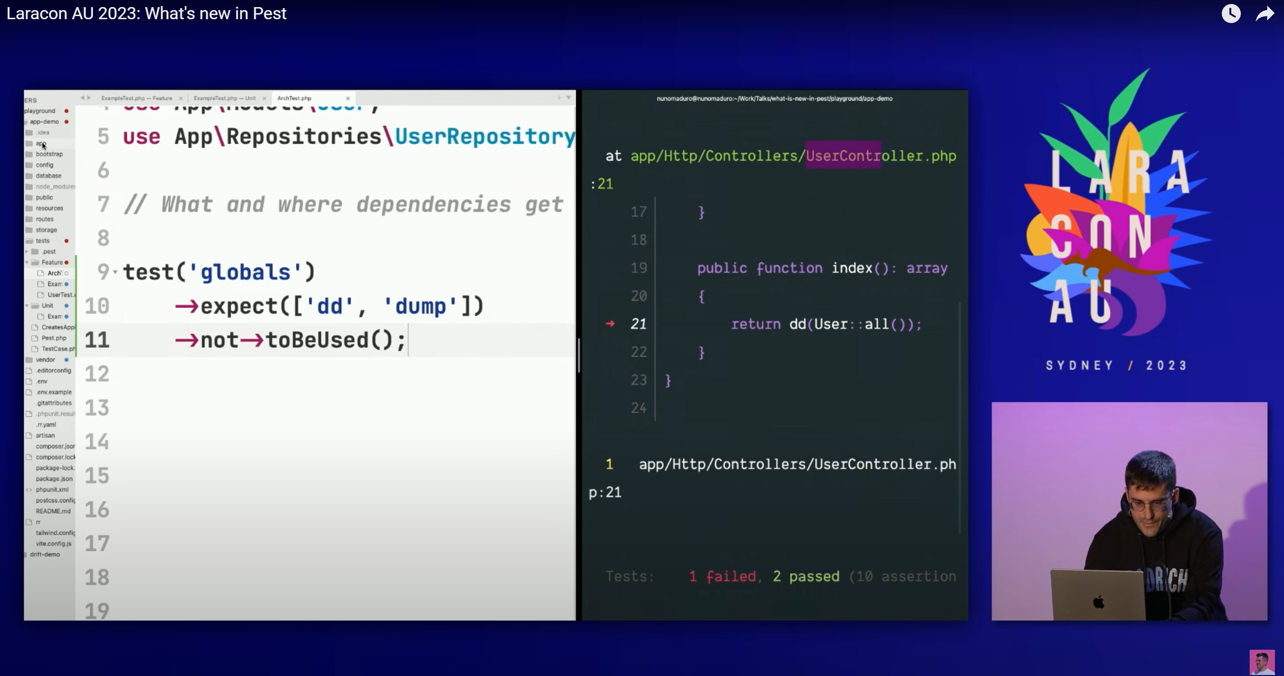 architecture test เจอ dd() ค้างอยู่ใน UserController